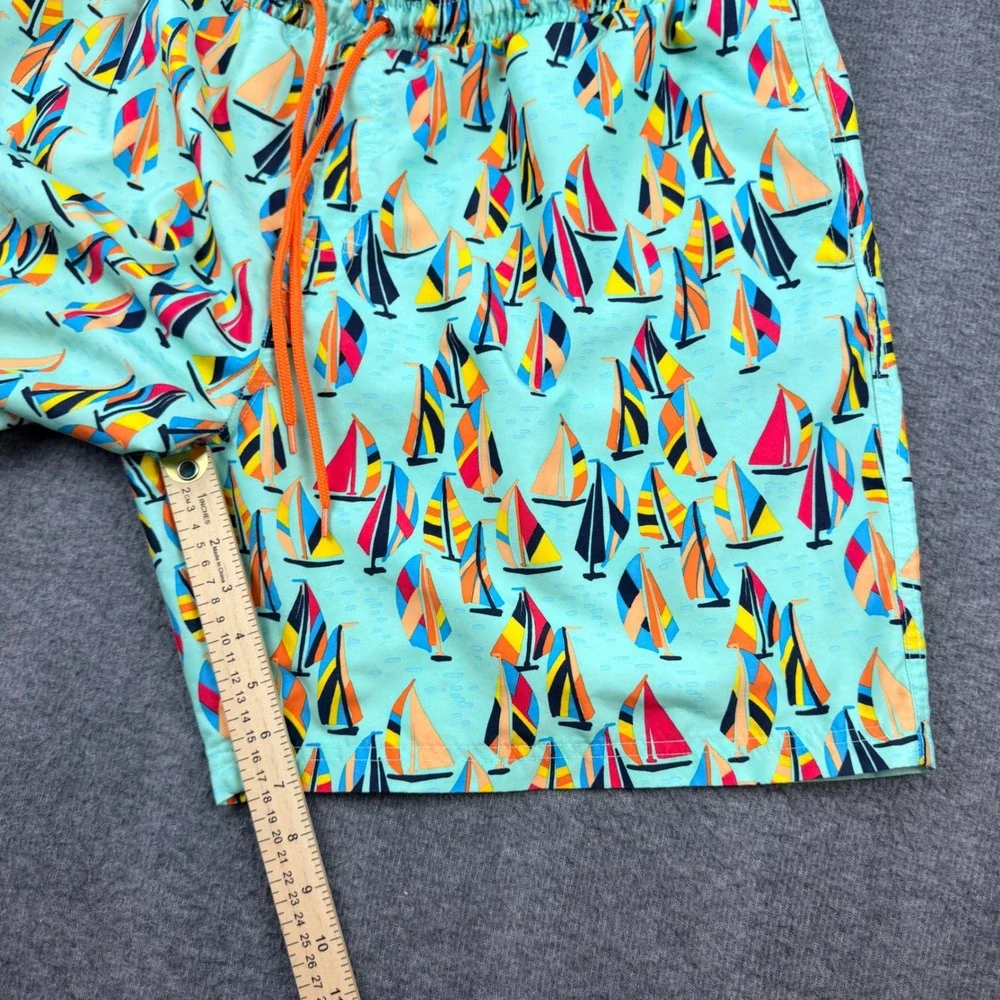 Club Room Swim Trunks Men's XXL Aqua Sailboat Print Drawstring Mesh Lined Shorts